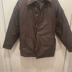 Vintage FarWest Goose Down Jacket Brown Nylon Belted Parka Made in USA